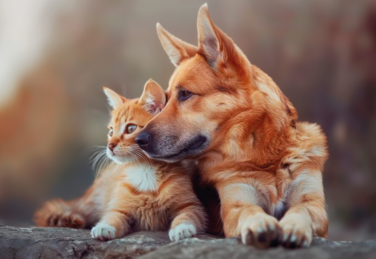 Chien regardant droit vers nous, tenant un baluchon dans sa gueule.